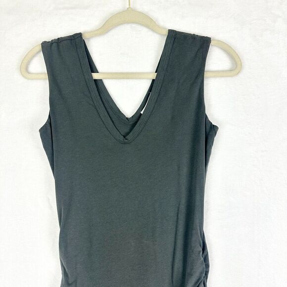 James Perse Cotton Ruched Bodycon Tank Dress Size 1 Small V-Neck Gray - Picture 3 of 8